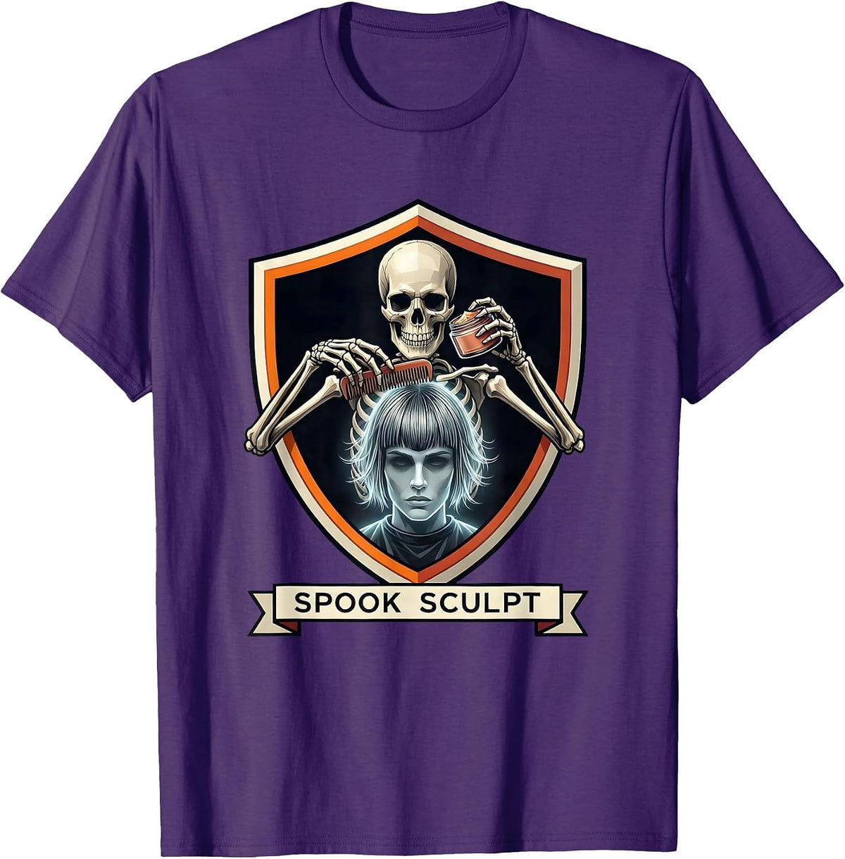 Spook Sculpt Skeleton Hairstylist Funny Hairdresser T-Shirt - Purple
