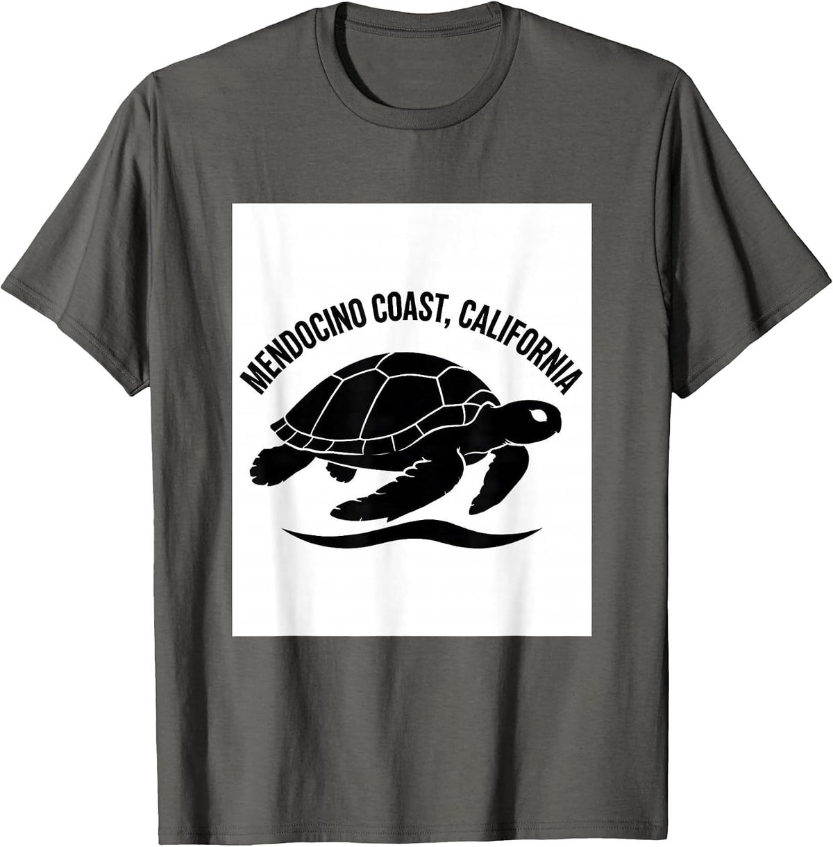Men's Mendocino Coast California Sea Turtle Silhouette Beach T-Shirt - Asphalt Grey