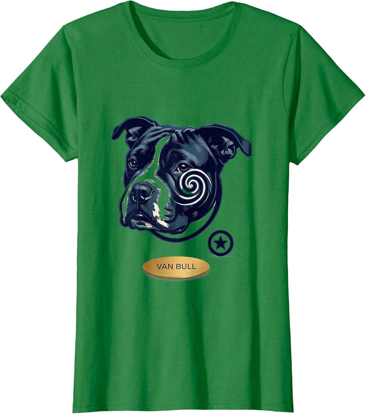 Women's Van Bull Minimalist Bull Terrier Van Gogh Starry Night Breed T-Shirt - Kelly Green