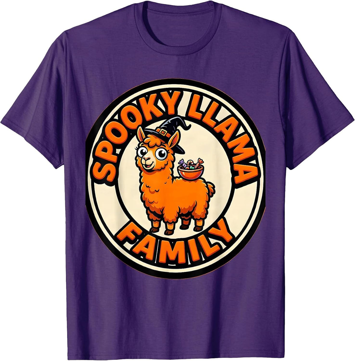 Men's Spooky Llama Family Funny Cartoon Halloween Llama Lover T-Shirt - Purple