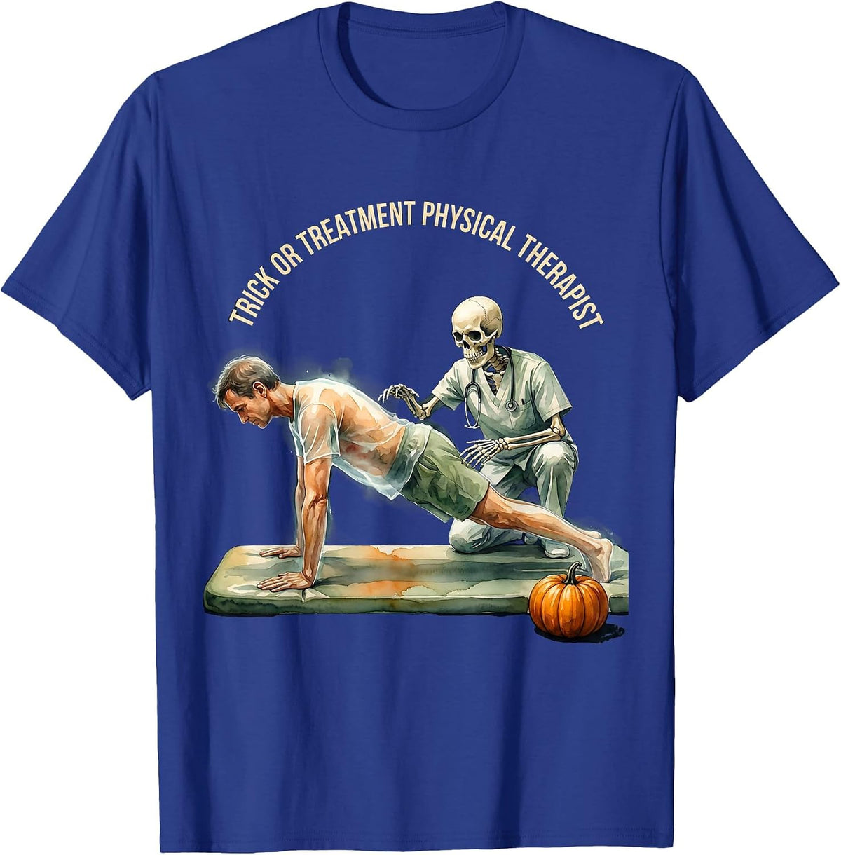 Men's Trick Or Treatment Physical Therapist Watercolor Halloween T-Shirt - Royal Blue