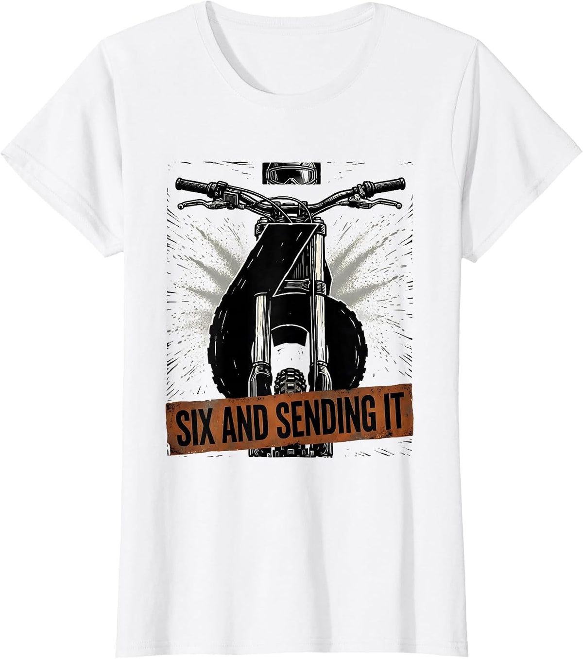 Six And Sending It Linocut Dirt Bike Kids Birthday T-Shirt - White
