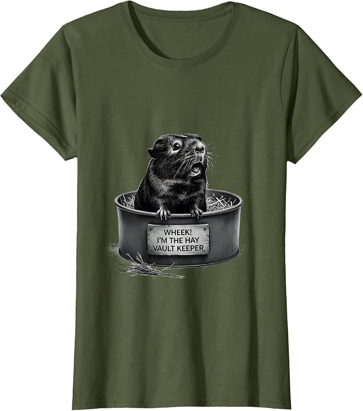 Women's Wheek! I'm The Hay Vault Keeper Cute Guinea Pig Humor T-Shirt - Olive Green