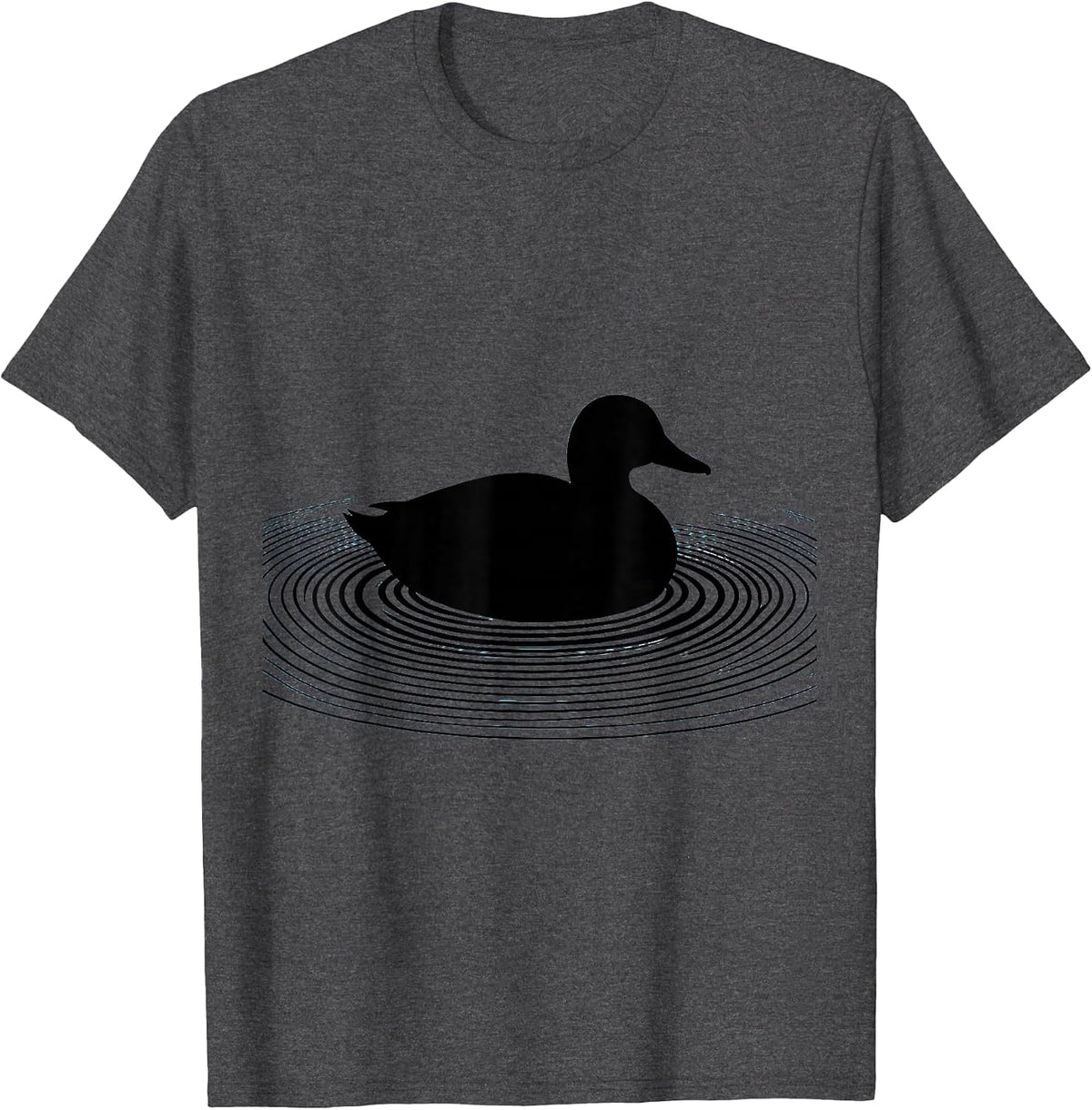 Duck Floating on Calm Pond Ripples Illustration T-Shirt - Dark Heather Grey