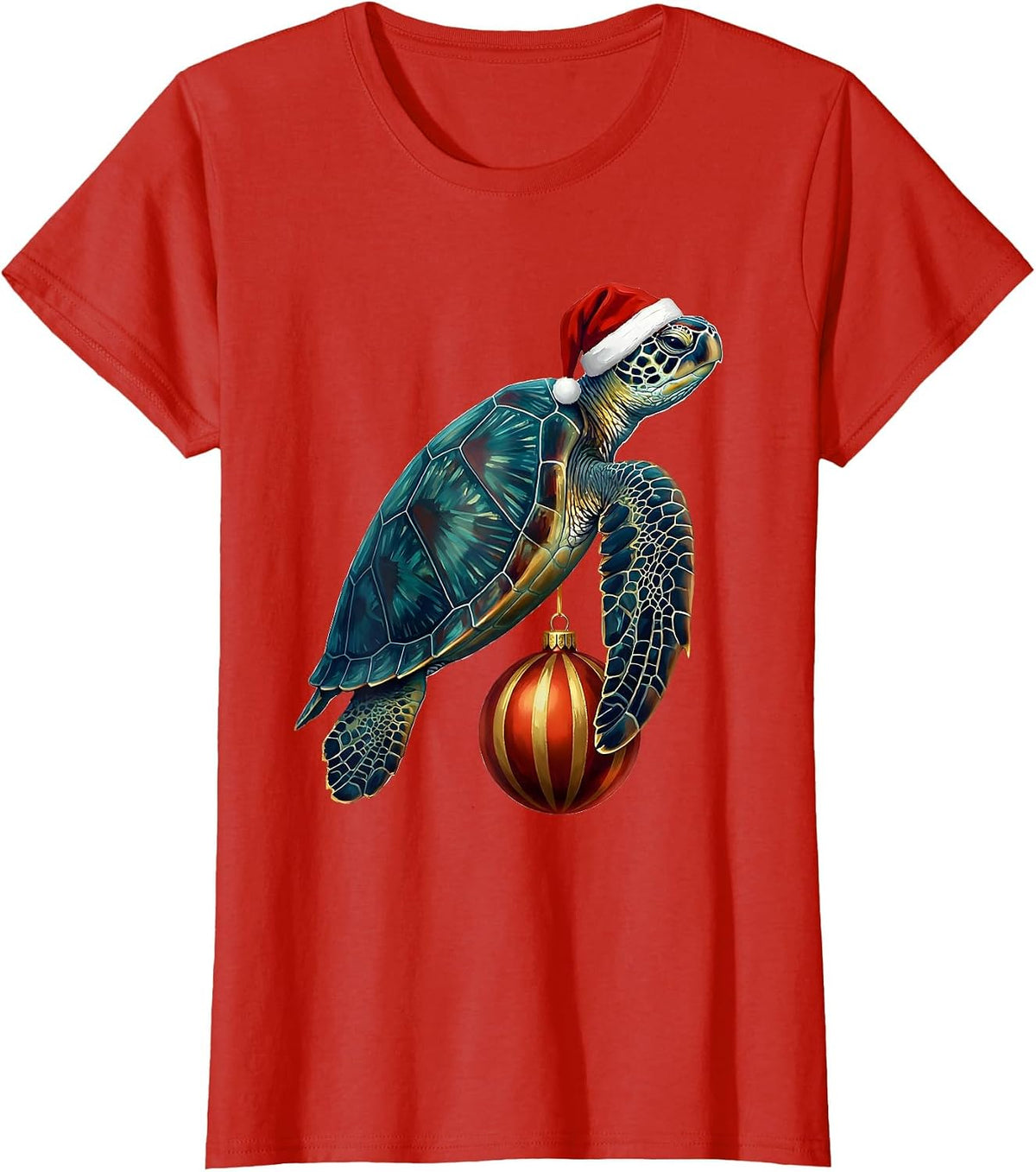 Sea Turtle Santa Hat Whimsical Holiday Novelty T-Shirt - Red