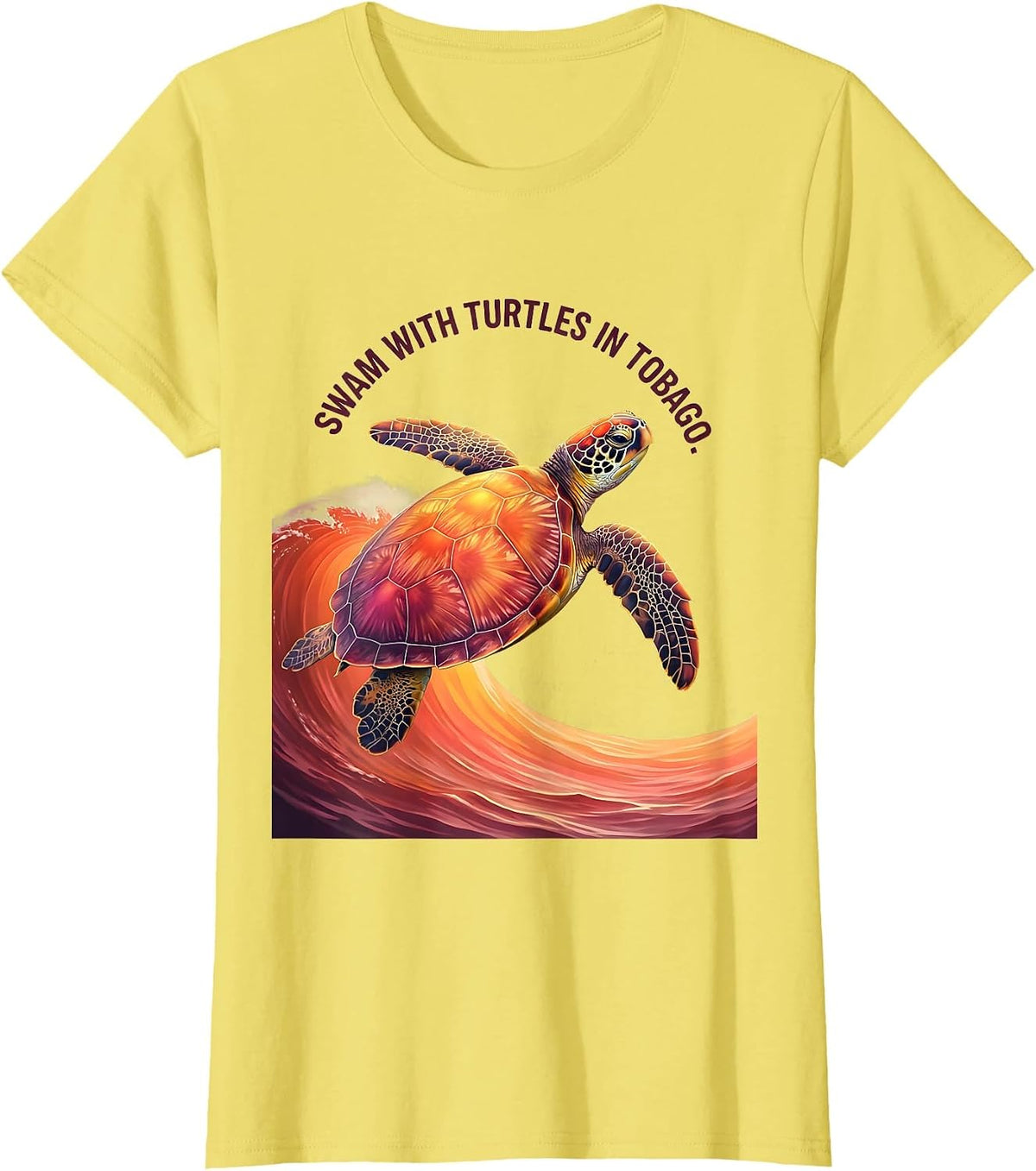 Swam With Turtles In Tobago Gradient Sea Turtle Souvenir T-Shirt - Lemon Yellow