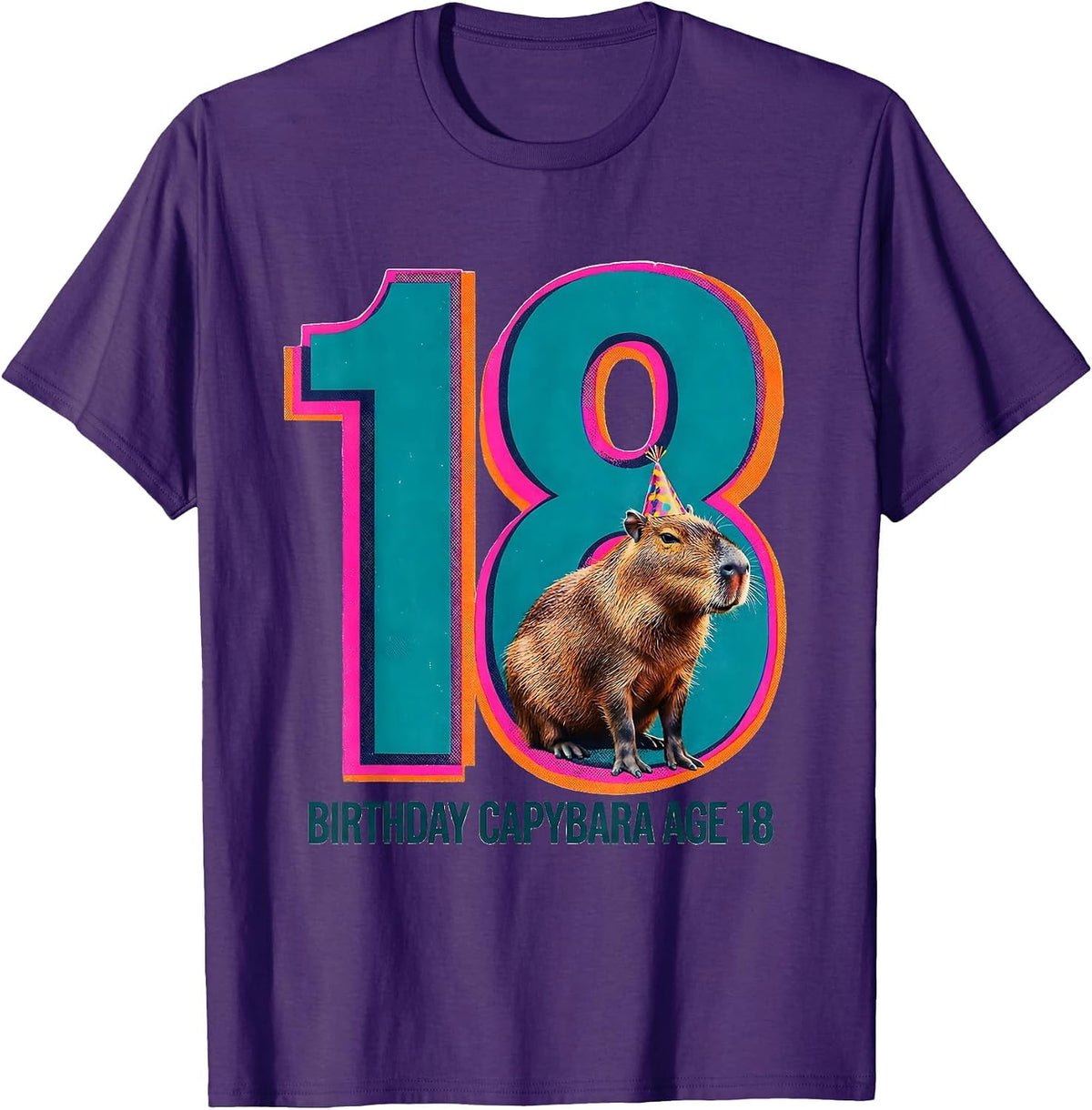 Birthday Capybara Age 18 Funny Animal Meme Party Wear T-Shirt - Purple