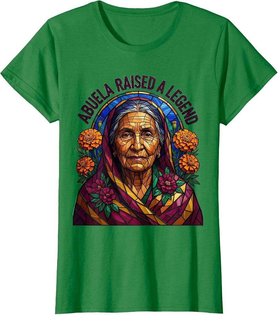 Women's Abuela Raised A Legend Hispanic Heritage Design T-Shirt - Kelly Green