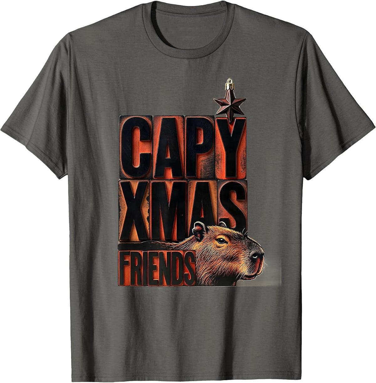 Capy Xmas Friends Cute Whimsical Christmas Capybara Animal T-Shirt - Asphalt Grey