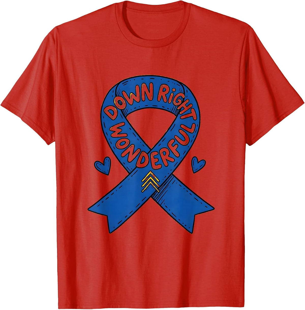 Men's Down Right Wonderful Awareness Ribbon Support Family T-Shirt - Red