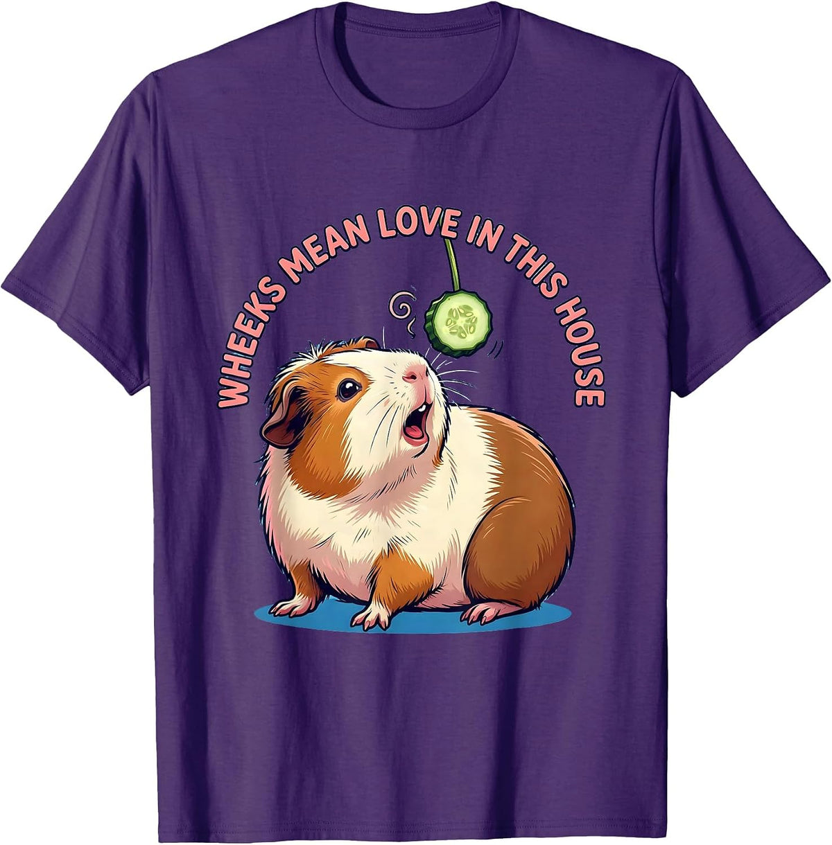 Men's Wheeks Mean Love In This House Cute Kawaii Guinea Pig Pet T-Shirt - Purple