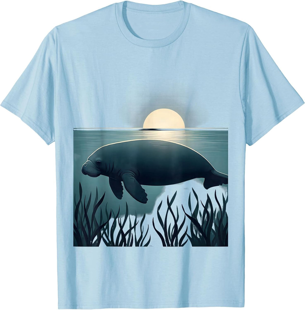 Men's Gulf of America Manatee Underwater Illustration T-Shirt - Baby Blue