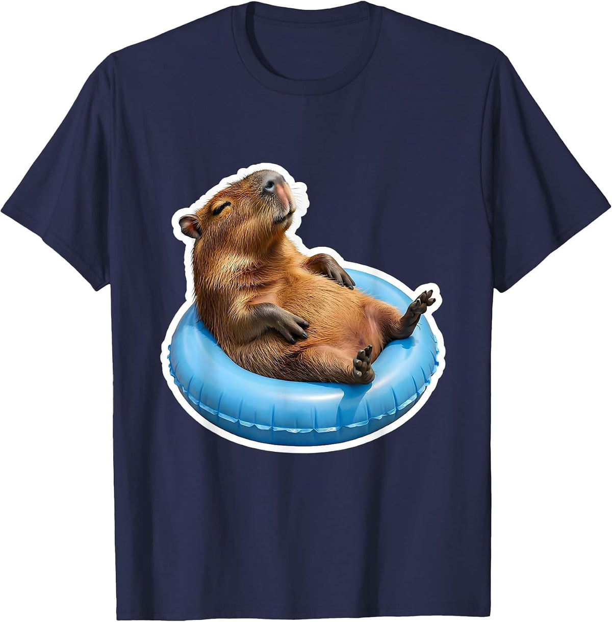 Capybara Pool Float Funny Animal Meme Humor T-Shirt - Navy Blue