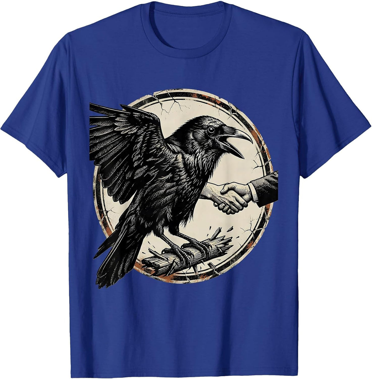Men's Sealed Crow Badge Distressed Gothic Bird Lover T-Shirt - Royal Blue