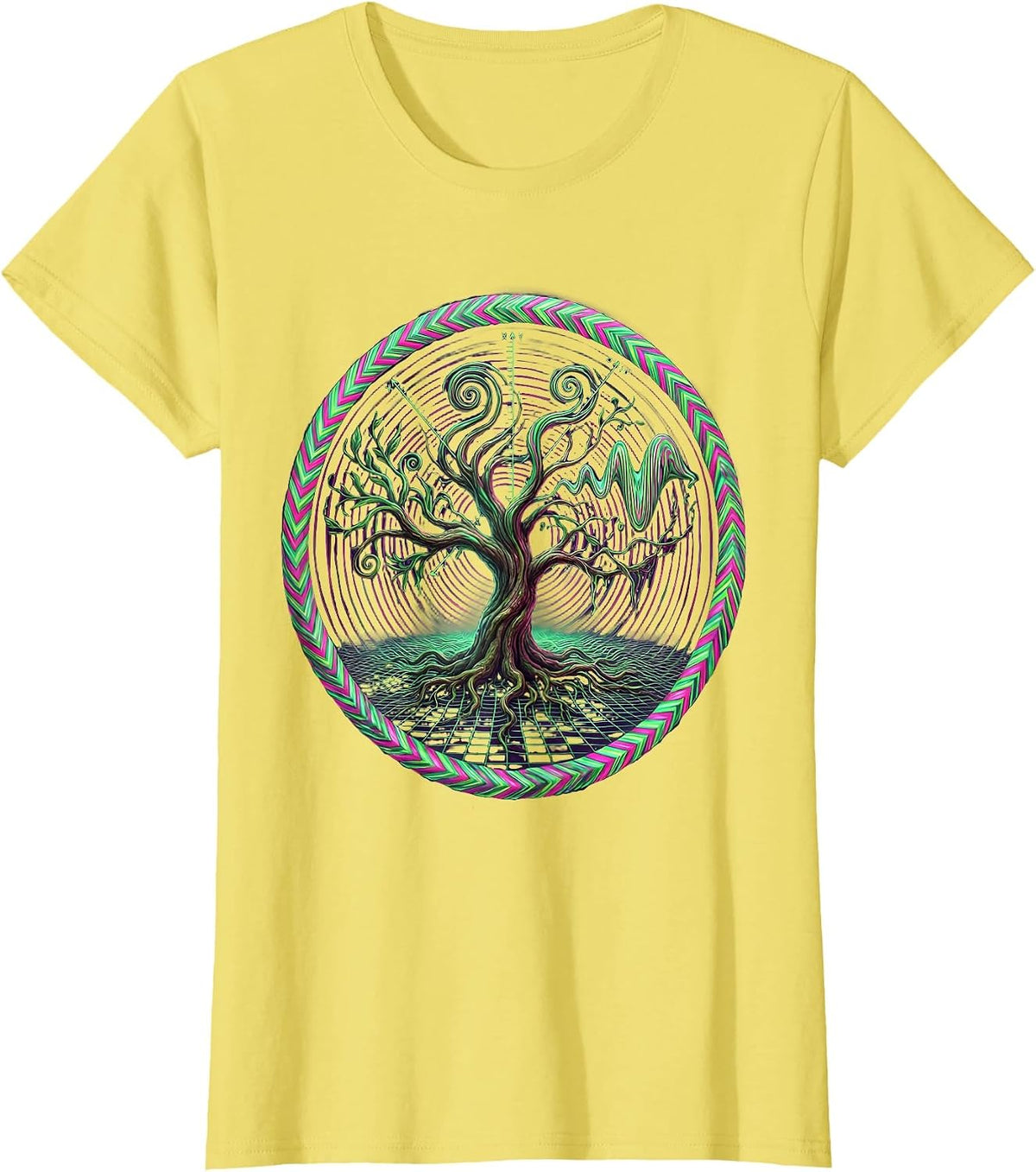 Math Teacher Tree Graph Axes Illustration T-Shirt - Lemon Yellow