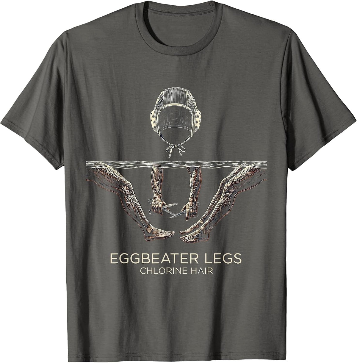 Men's Eggbeater Legs, Chlorine Hair Funny Water Polo Player Humor T-Shirt - Asphalt Grey