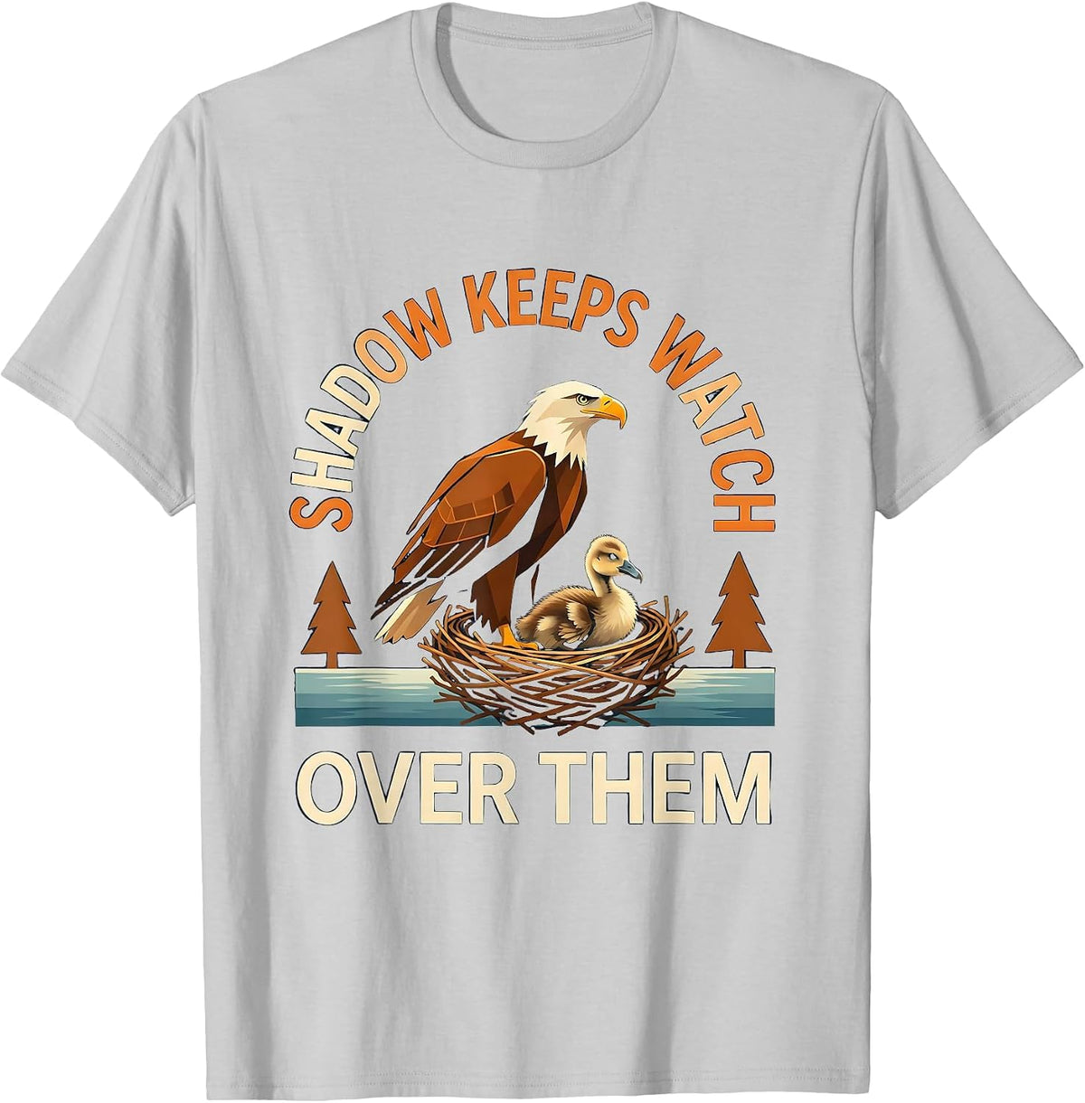 Men's Shadow Keeps Watch Over Them Nature Memorial Tribute Eagle T-Shirt - Silver Grey
