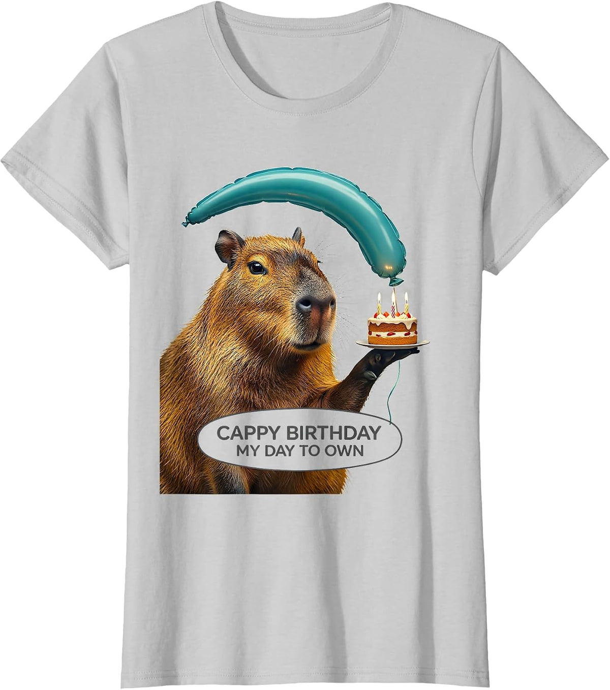 Women's Cappy Birthday My Day To Own Kawaii Capybara Kids Party T-Shirt - Silver Grey