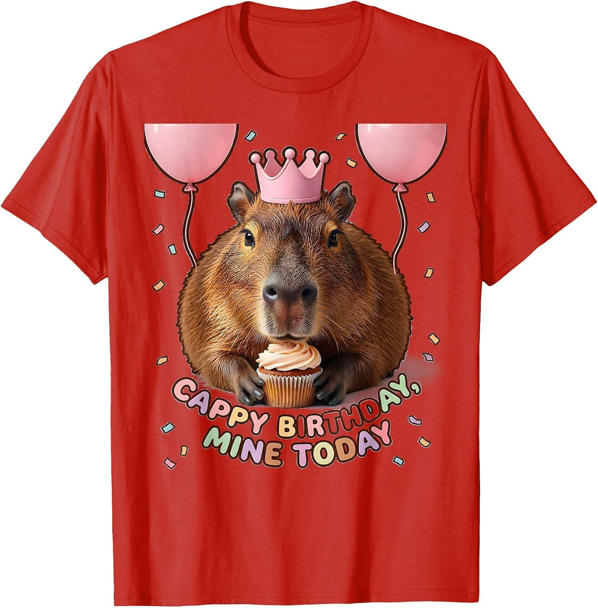 Men's Cappy Birthday Mine Today Kawaii Capybara Kids Party T-Shirt - Red
