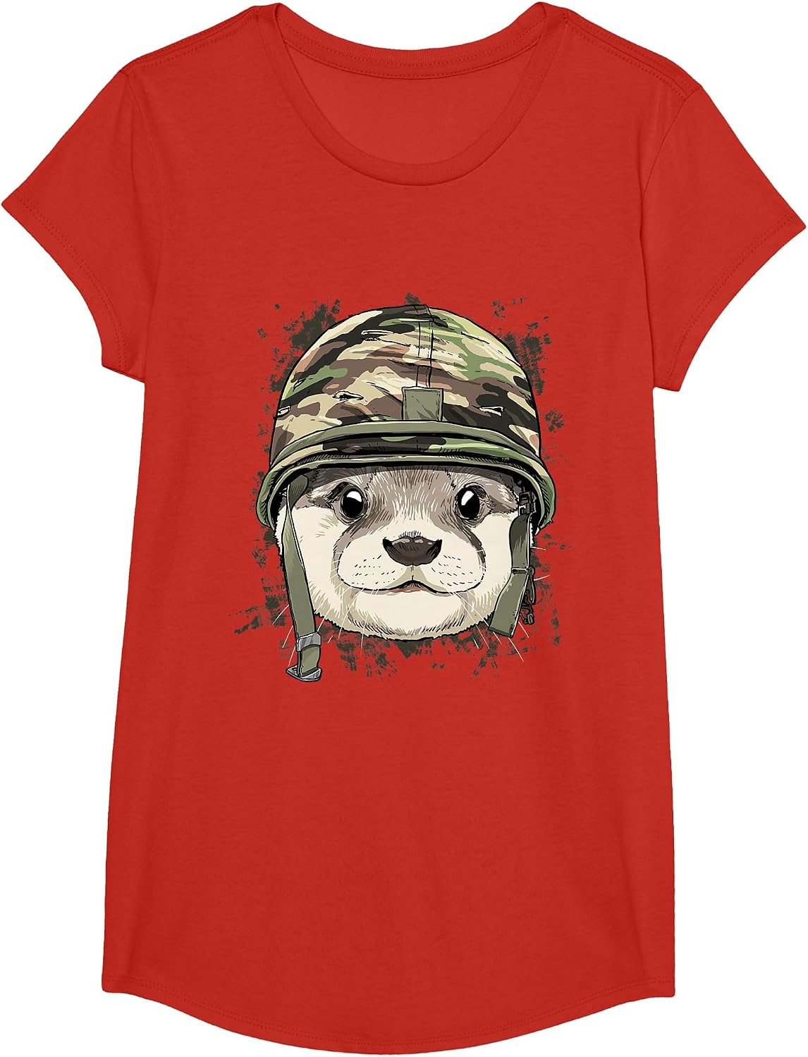 Otter Soldier Veteran Army Otter Aquatic Animal Lover T-Shirt - Girls Red
