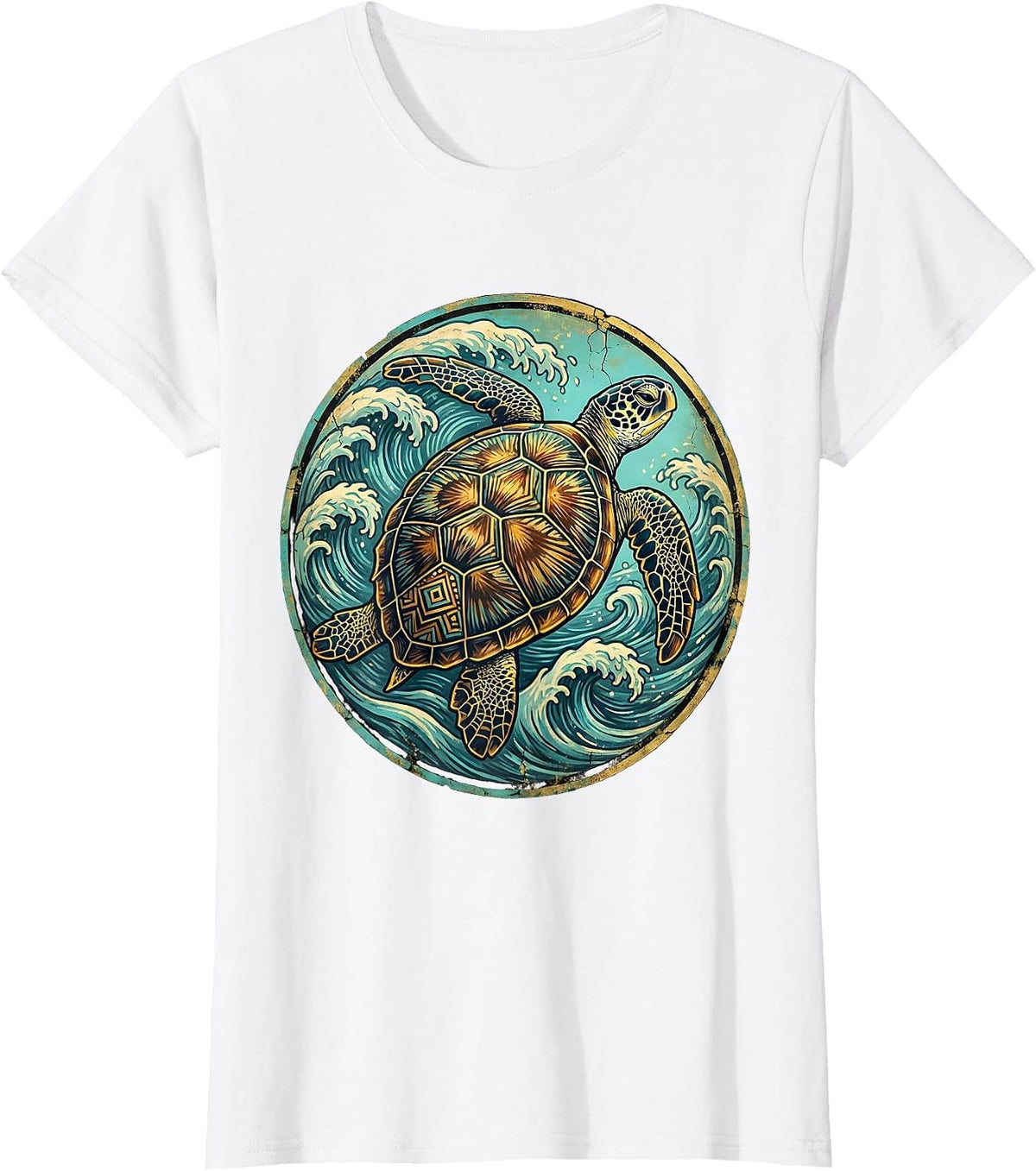 Women's Mexico Sea Turtle Ocean Waves Illustration T-Shirt - White