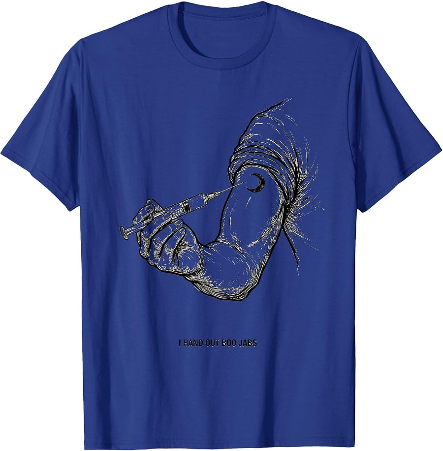 I Hand Out Boo Jabs Funny Nurse Ghost Halloween Vaccine T-Shirt - Royal Blue