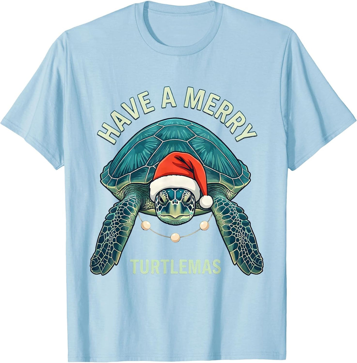 Men's Have A Merry Turtlemas Whimsical Sea Turtle Christmas Santa T-Shirt - Baby Blue