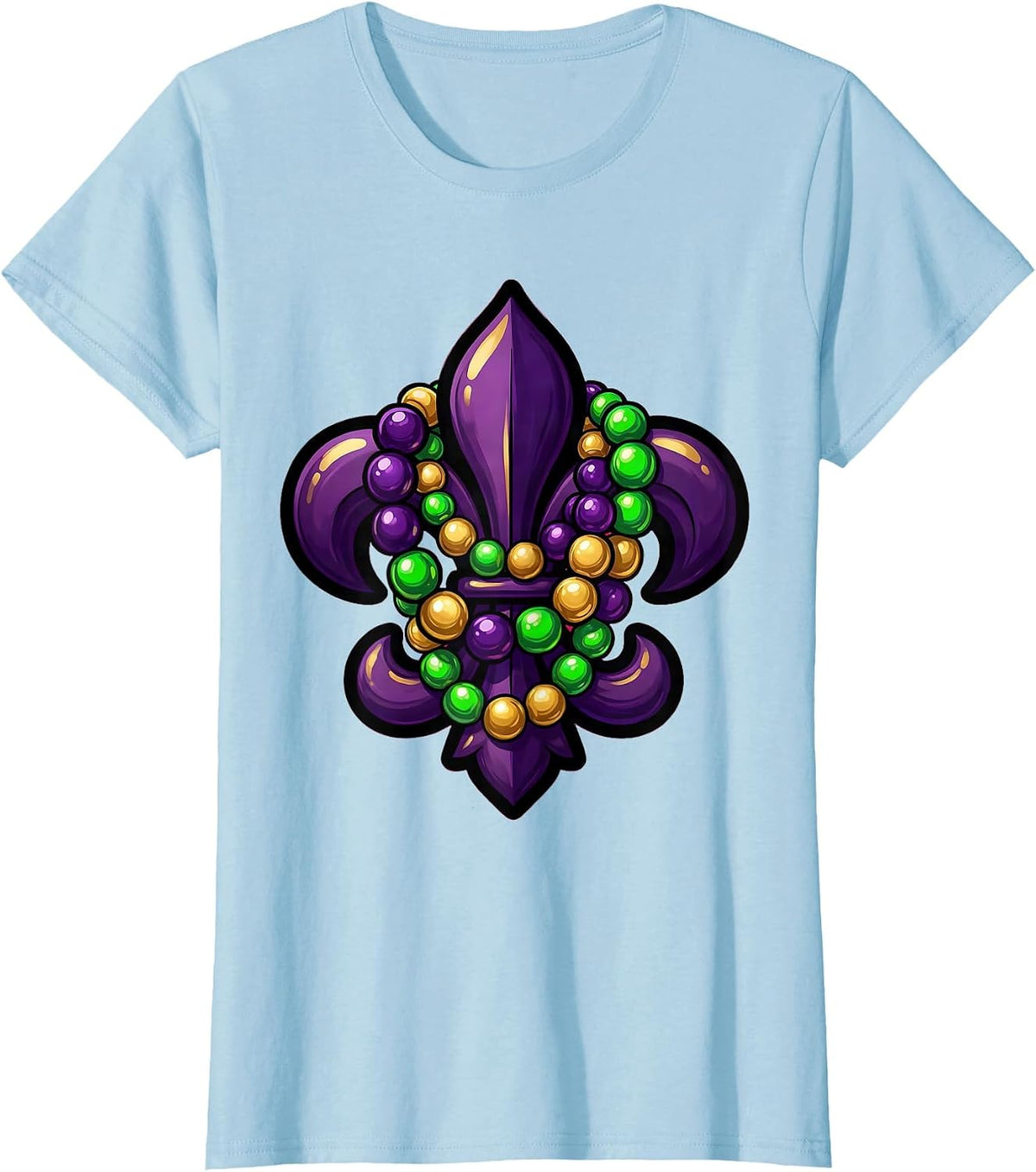 Mardi Gras Beaded Necklaces Fleur-de-Lis Design T-Shirt - Baby Blue