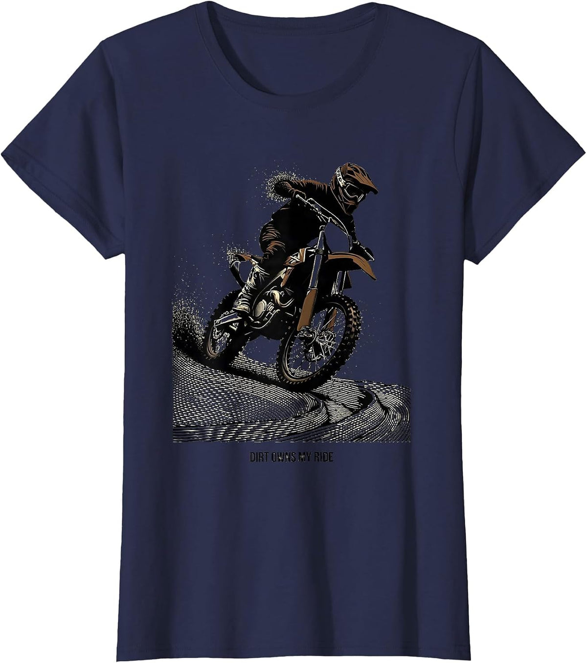 Women's Dirt Owns My Ride Blackwork Dotwork Motocross Rider Dirt T-Shirt - Navy Blue