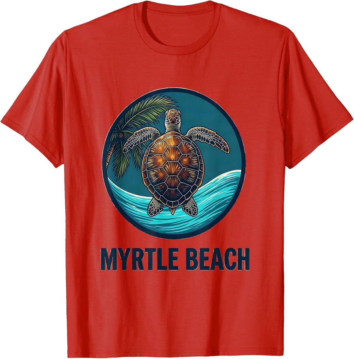 Men's Myrtle Beach Retro 70s Sea Turtle Souvenir Tropical Vacation T-Shirt - Red