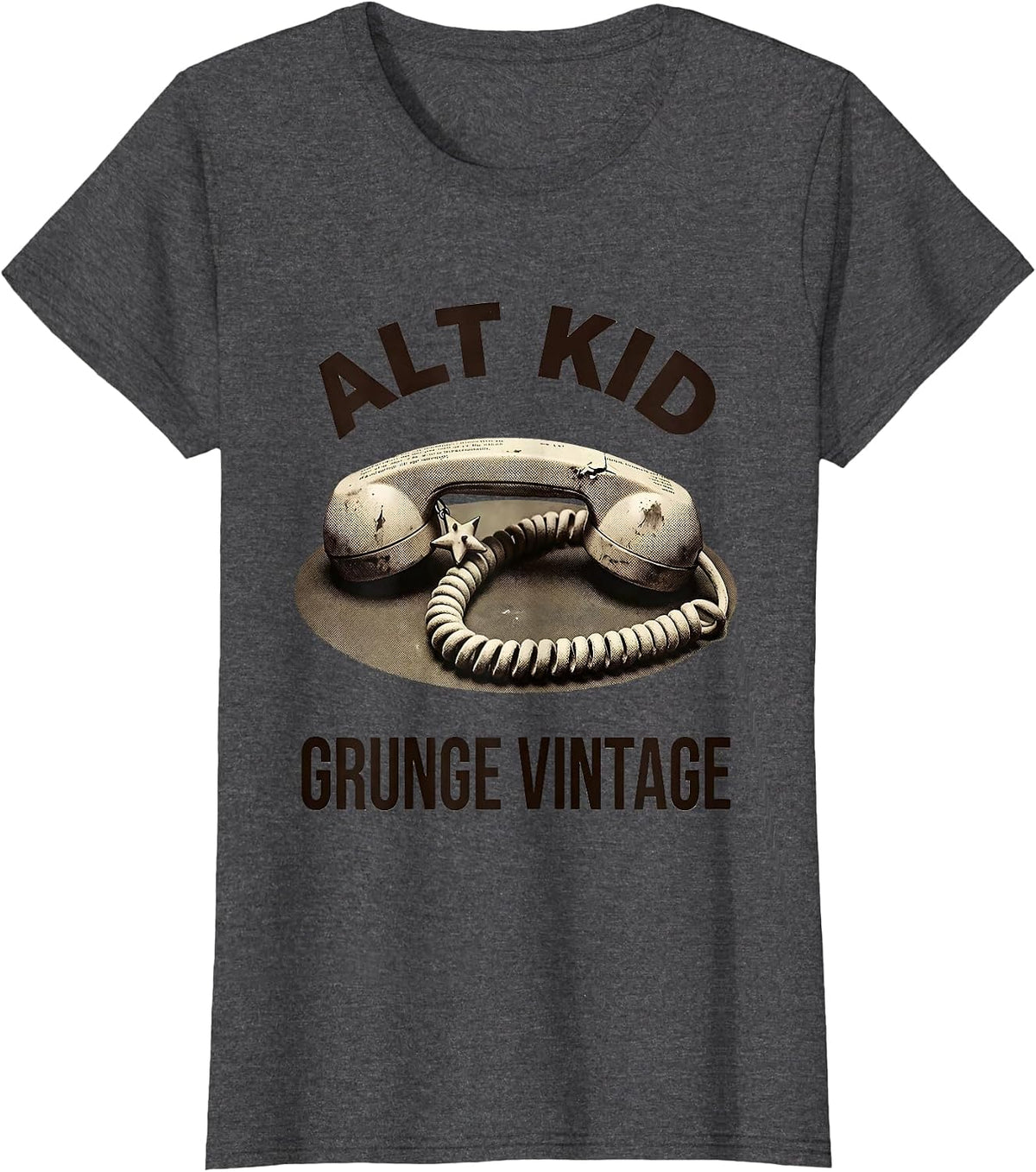 Women's Alt Kid Grunge Vintage Y2K Alt Aesthetic Graphic T-Shirt - Dark Heather Grey