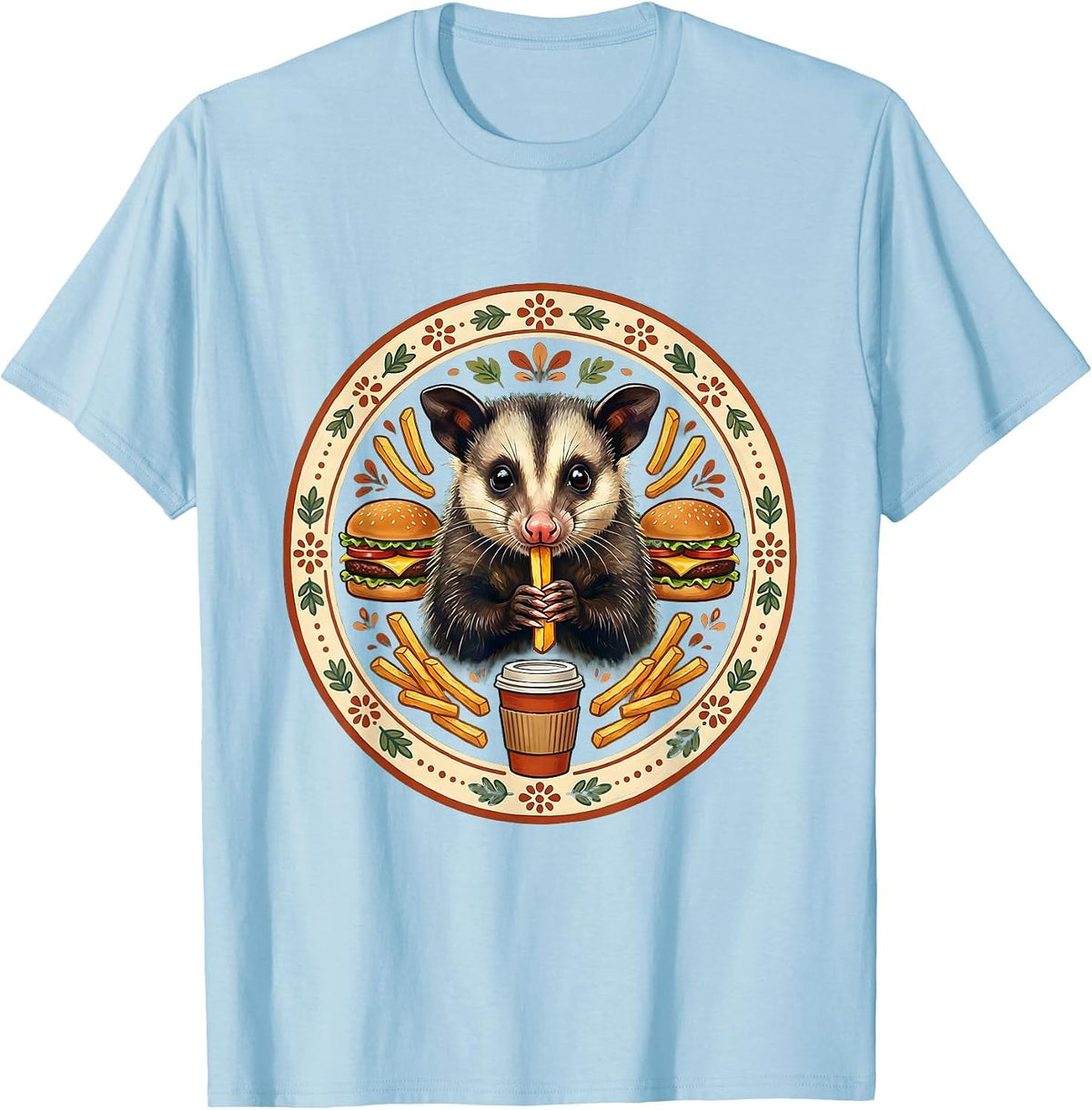 Men's Opossum Fast Food Scavenger Graphic Tee T-Shirt - Baby Blue