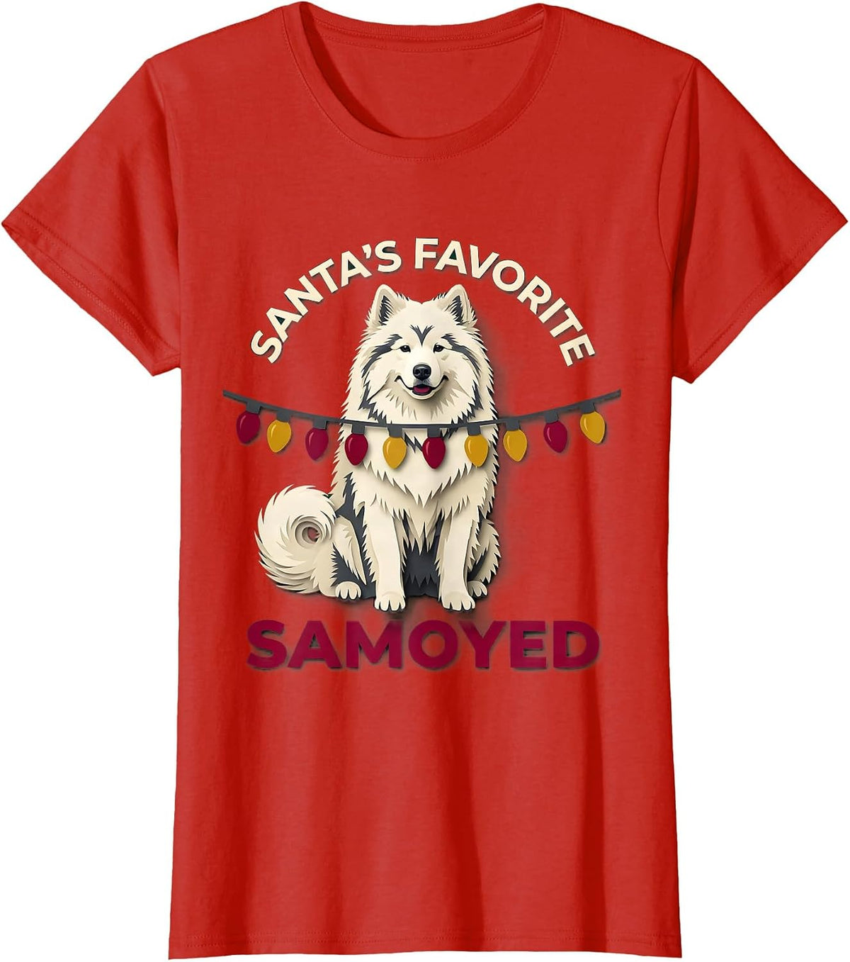 Santa's Favorite Samoyed Paper Cutout Christmas Dog Lover T-Shirt - Red