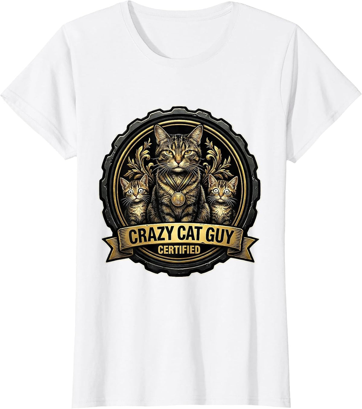 Crazy Cat Guy Certified Funny Cat Design T-Shirt - White