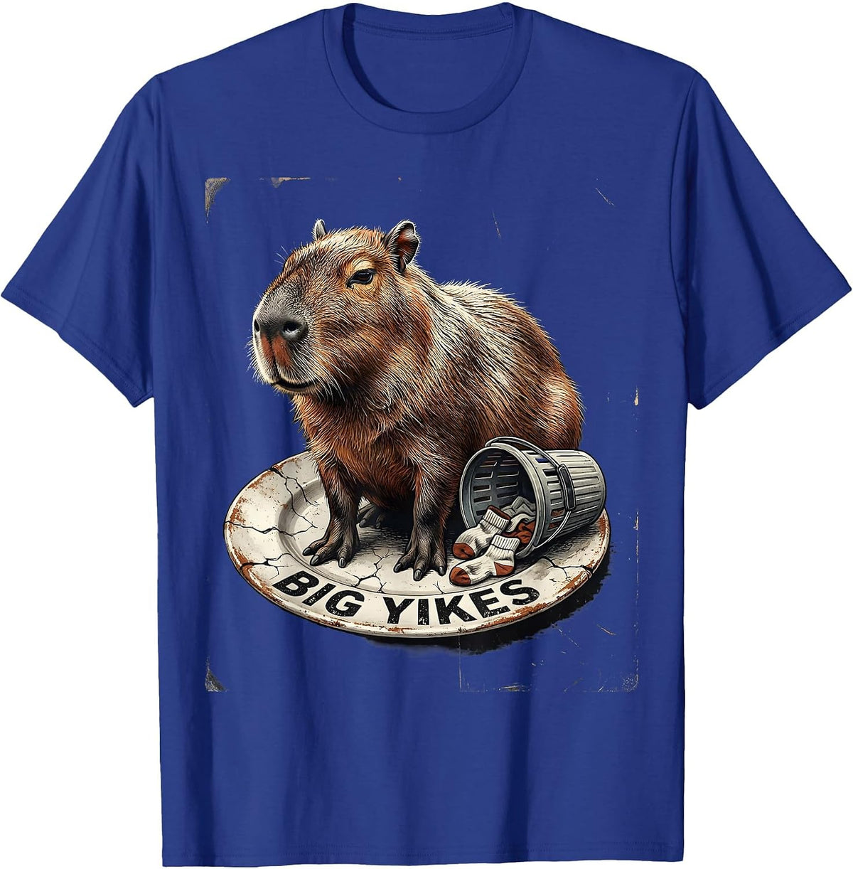 Men's Big Yikes Distressed Capybara Funny Animal Meme Humor T-Shirt - Royal Blue