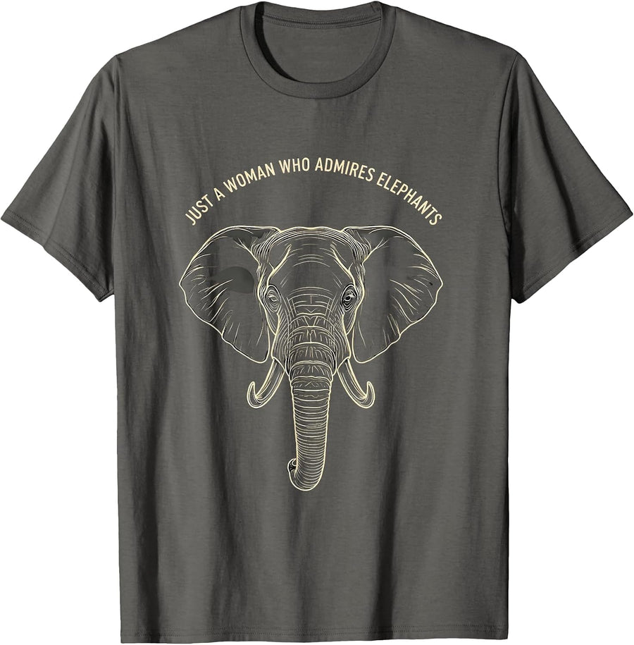 Just A Woman Who Admires Elephants Cute Elephant Lover T-Shirt - Asphalt Grey