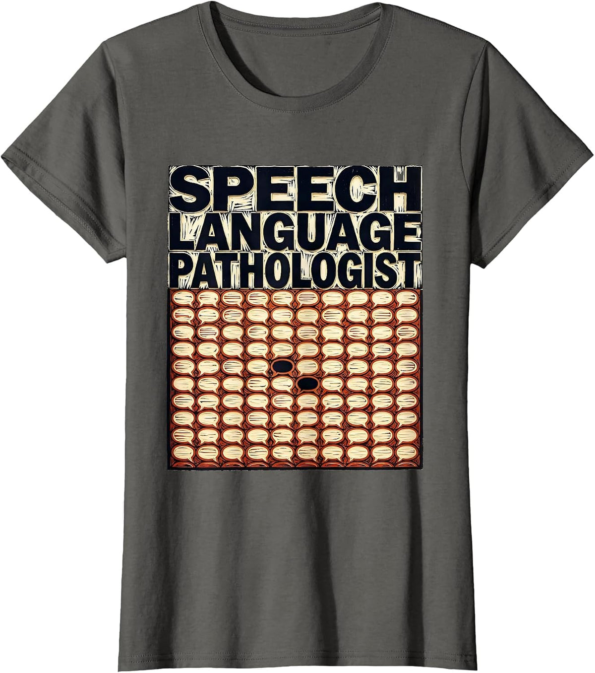 Women's Speech Language Pathologist Linocut Retro SLP Therapist T-Shirt - Asphalt Grey