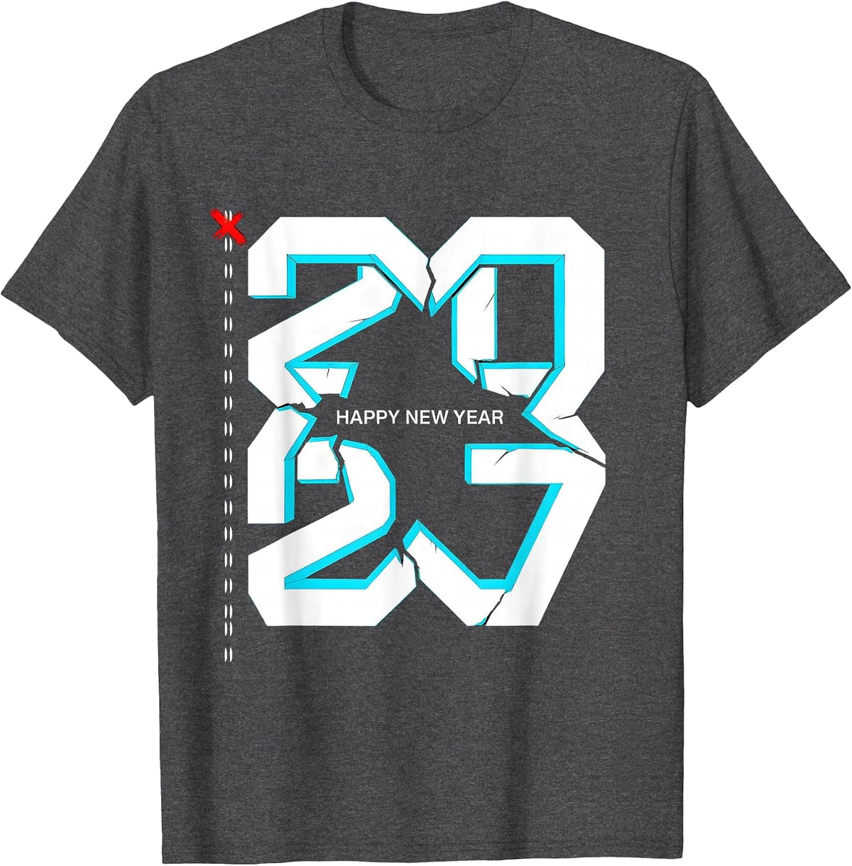 Happy New Year 2027 New Wave Typography Family Party T-Shirt - Dark Heather Grey