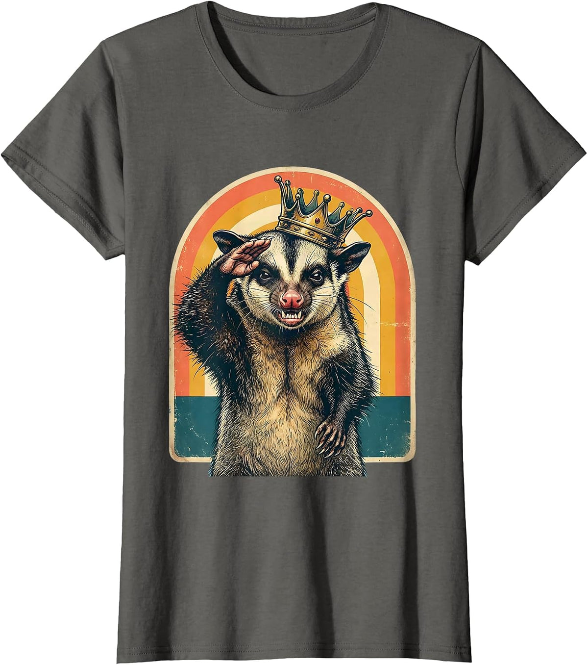Women's Hissing Opossum Crown Meme Humor Possum Lover T-Shirt - Asphalt Grey