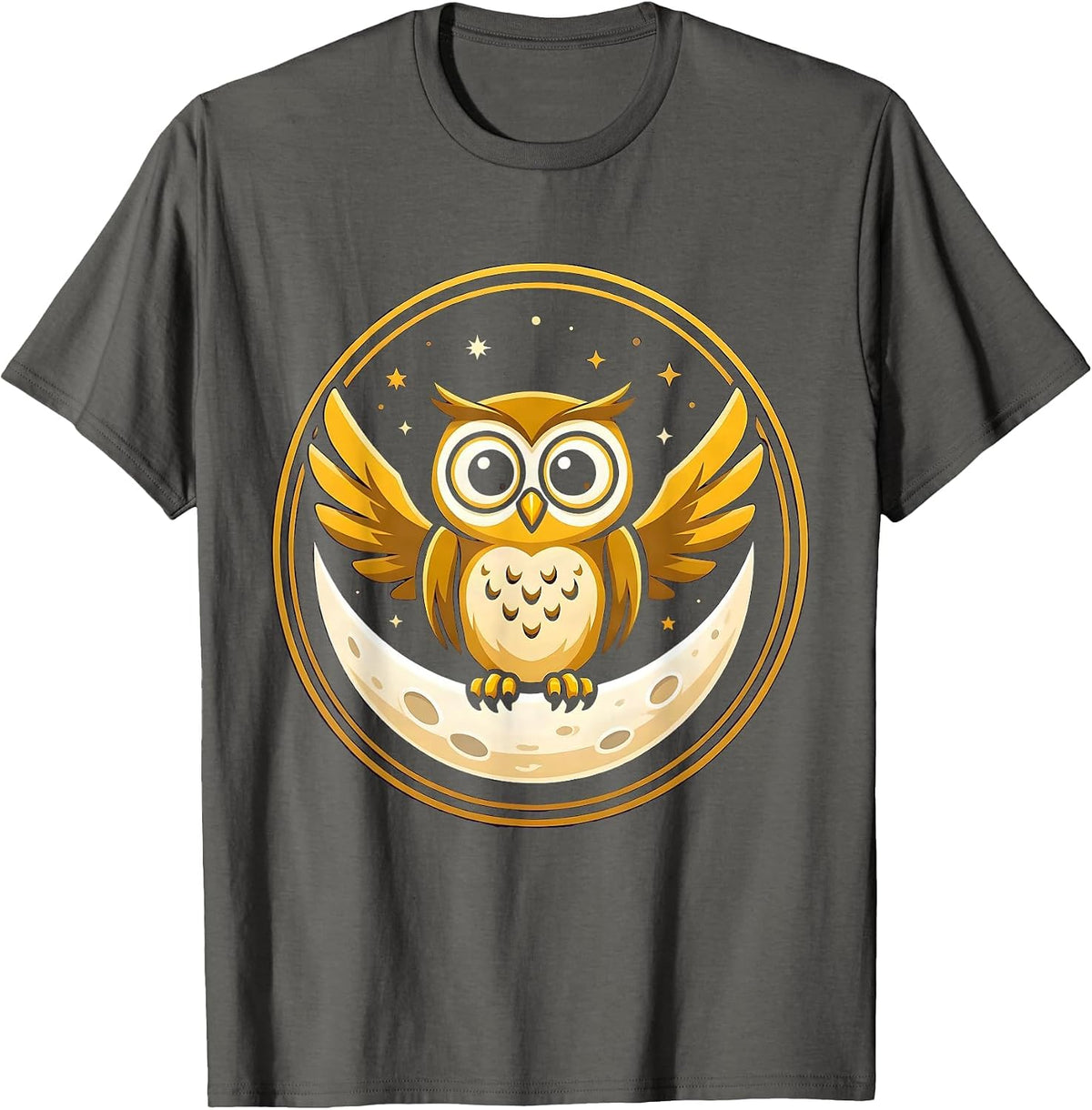 Kids Halloween Owl on Crescent Moon Design T-Shirt - Asphalt Grey