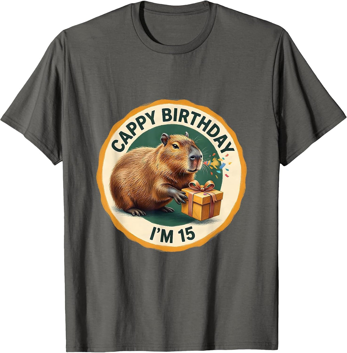 Cappy Birthday I'm 15 Funny Capybara Birthday Meme Gift T-Shirt - Asphalt Grey