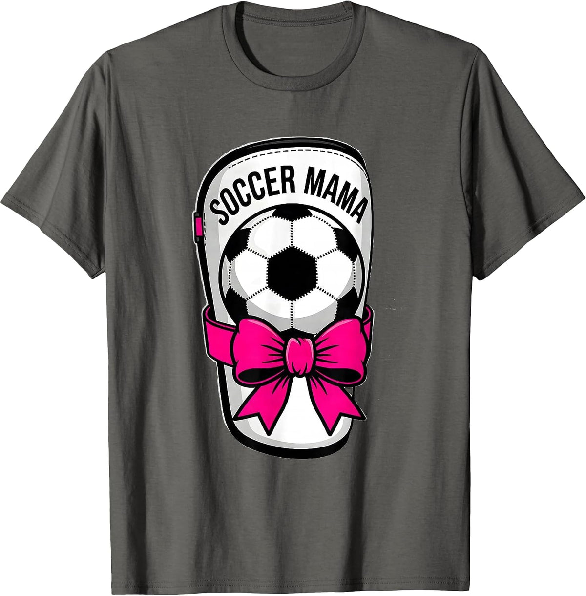 Soccer Mama Coquette Bow Youth Sports Family Pride T-Shirt - Asphalt Grey