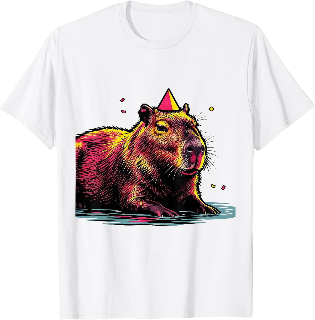 Men's Low Capybara Pop Art Birthday Novelty Gift T-Shirt - White