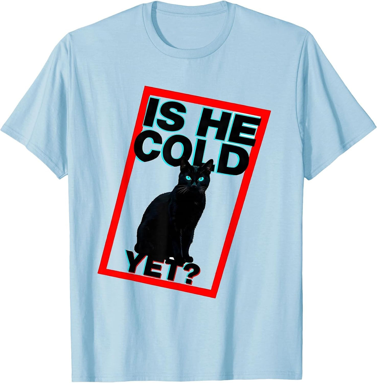 Men's Is He Cold Yet Dark Humor Gothic Cat Raven Humor T-Shirt - Baby Blue