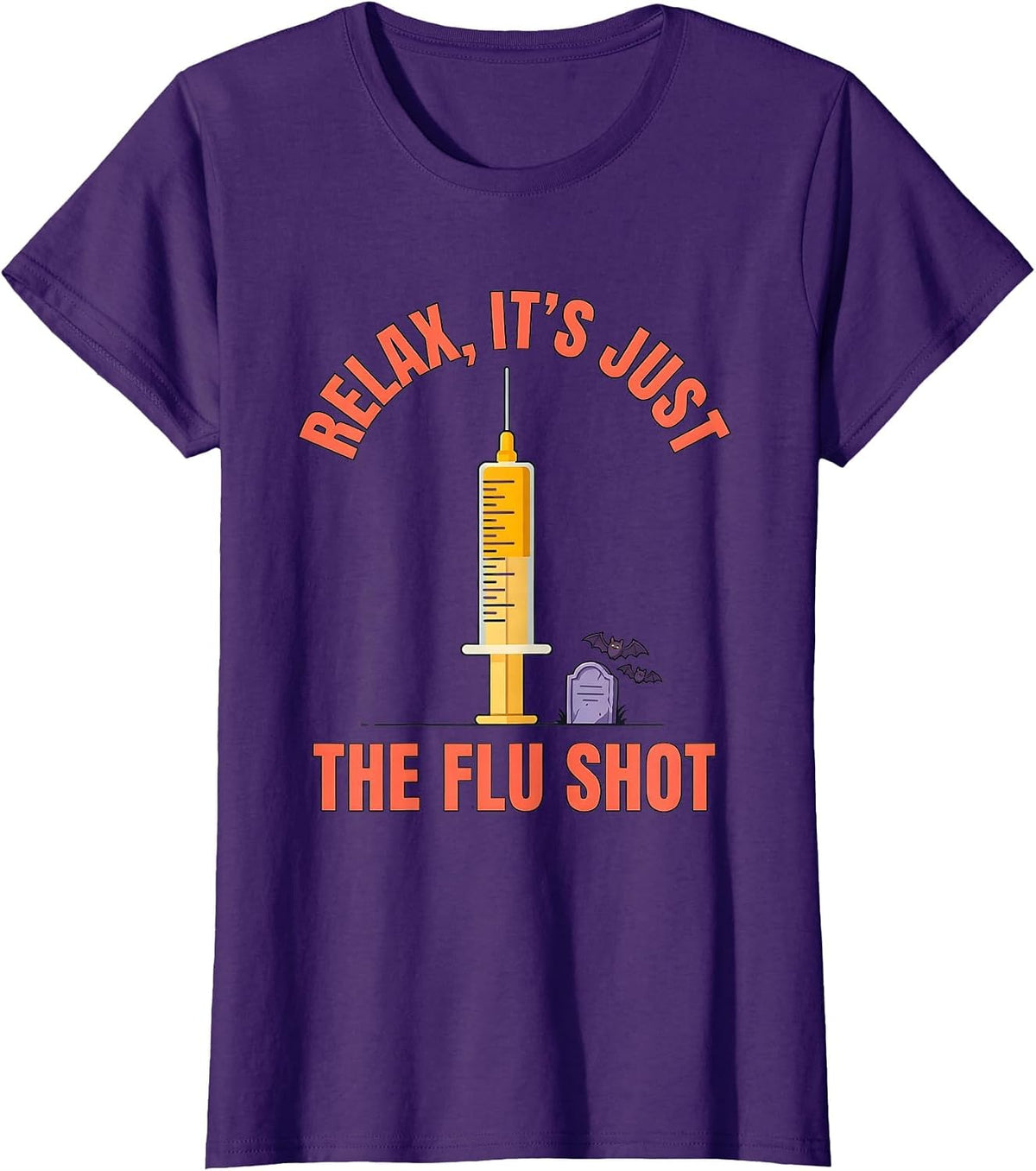 Women's Relax It's Just The Flu Shot Funny Halloween Nurse Ghost T-Shirt - Purple