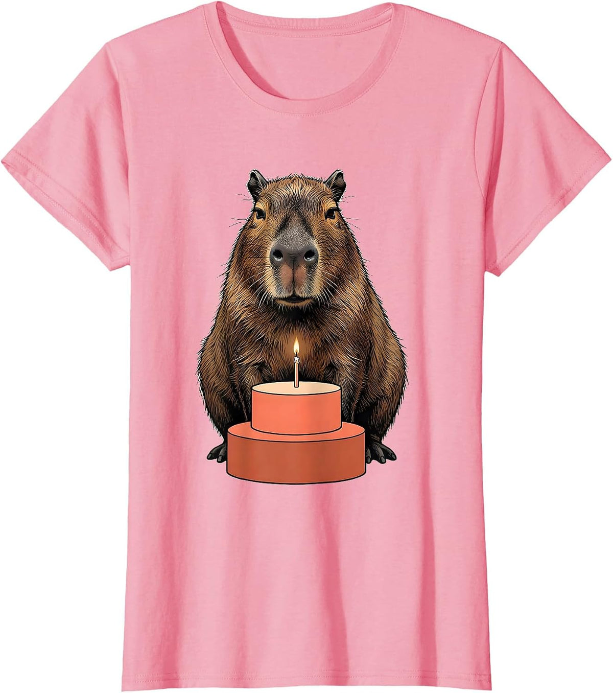 Women's Large Capybara Seated on Cake Birthday Novelty Humor T-Shirt - Pink