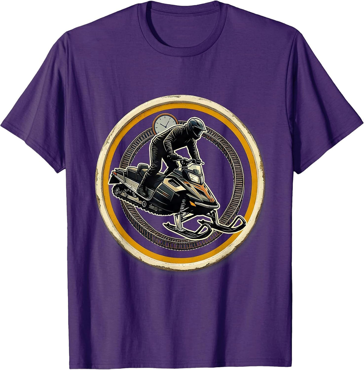Snowmobile Rider Badge Vintage Emblem Winter Humor T-Shirt - Purple