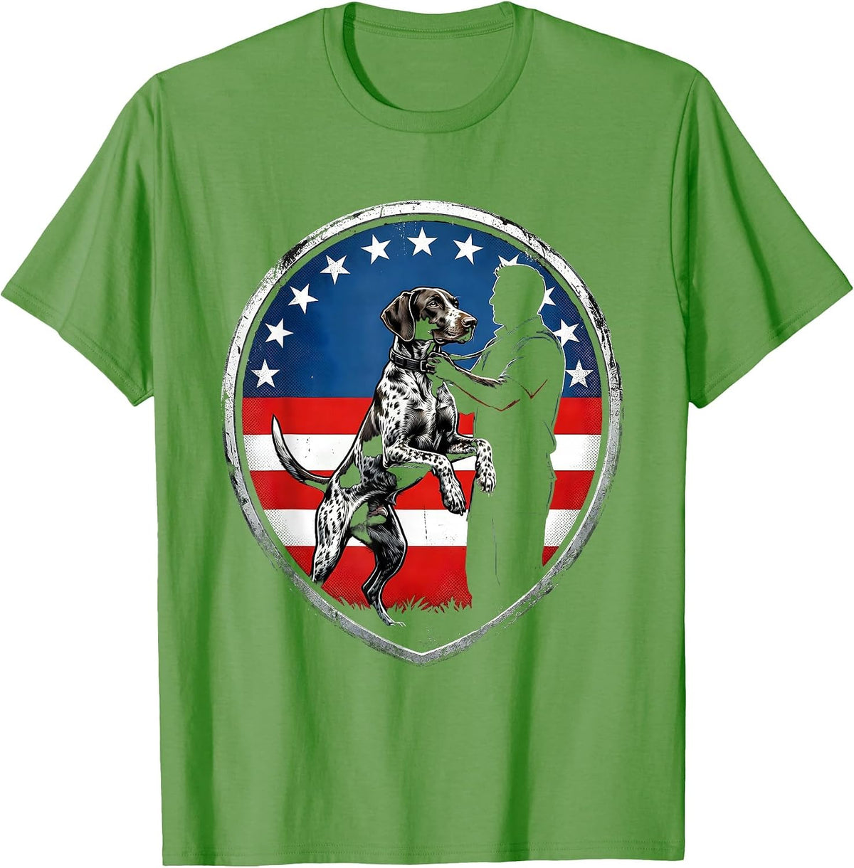 Men's German Shorthaired Pointer Patriotic Dog Lover Shield T-Shirt - Grass Green