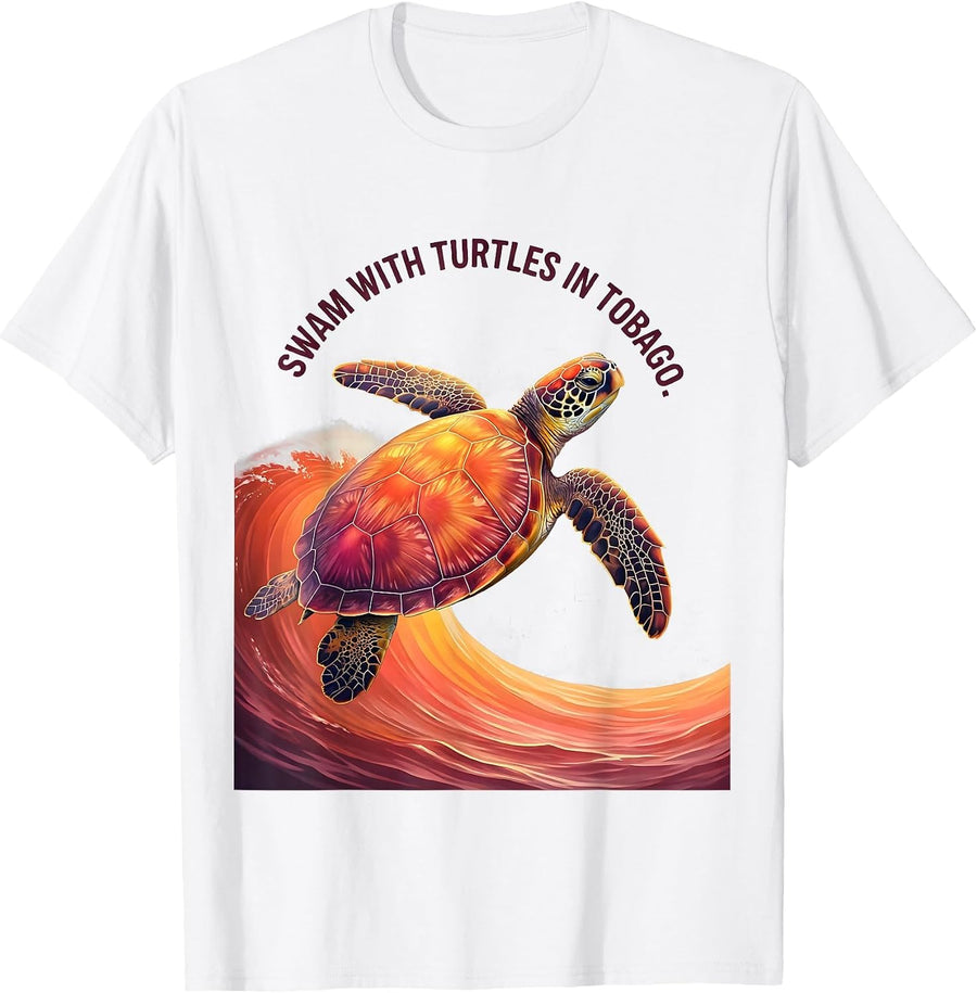 Swam With Turtles In Tobago Gradient Sea Turtle Souvenir T-Shirt - White