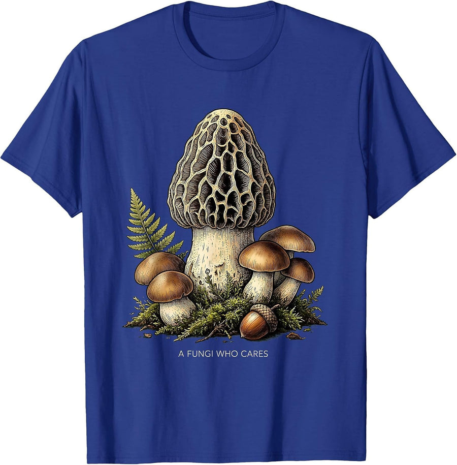A Fungi Who Cares Cottagecore Mushroom Forager Mycology T-Shirt - Royal Blue